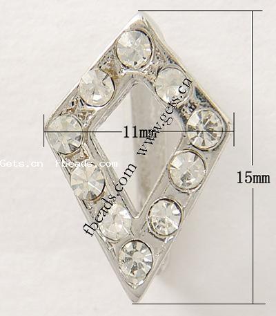 Zinklegierung Anhängerschlaufe, mit Strass, Rhombus, keine, frei von Blei, 15x11mm, verkauft von PC