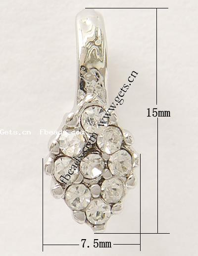 Messing Anhängerschlaufe, Rhombus, plattiert, mit Strass, keine, 15x7.5mm, verkauft von PC