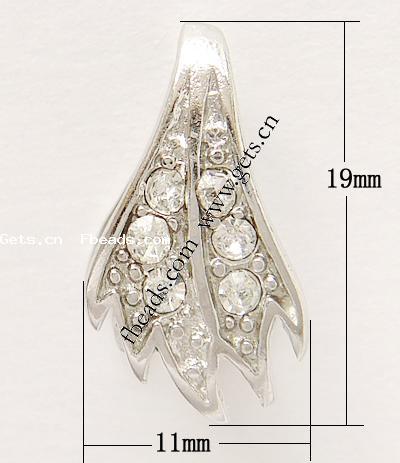 Zinklegierung Anhängerschlaufe, mit Strass, Blatt, keine, frei von Blei, 19x11mm, verkauft von PC