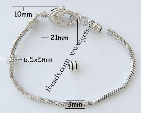 Laiton European Bracelet chaîne, laiton fermoir homard, Placage, normes différentes pour le choix, plus de couleurs à choisir, protéger l'environnement, sans nickel, plomb et cadmium, 3mm;6.5x5mm, Vendu par brin