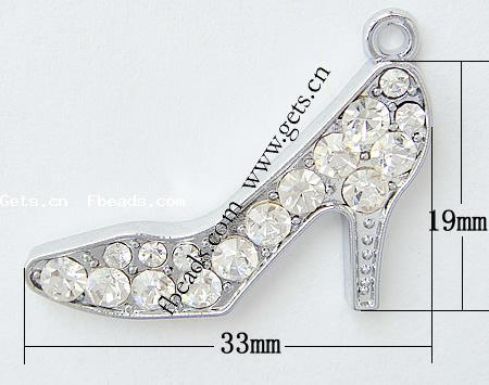 Zinklegierung Schuhe Anhänger, mit Strass, plattiert, mit Strass, keine, 33x19x3mm, Bohrung:ca. 2mm, verkauft von PC