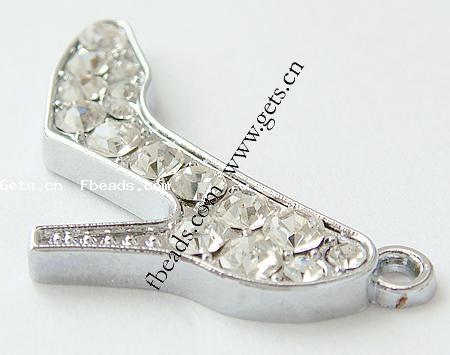 Zinklegierung Schuhe Anhänger, mit Strass, plattiert, mit Strass, keine, 33x19x3mm, Bohrung:ca. 2mm, verkauft von PC