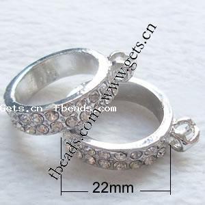 Zink Legierung Strass Anhänger, Zinklegierung, Kreisring, plattiert, mit Strass, keine, 22x22x5mm, Bohrung:ca. 3mm, verkauft von PC