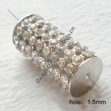 Strass Zink Legierung Europa Perlen, Zinklegierung, Rohr, plattiert, mit Strass von Nahost, keine, frei von Nickel, Blei & Kadmium, 30x14mm, Bohrung:ca. 1.5mm, verkauft von PC