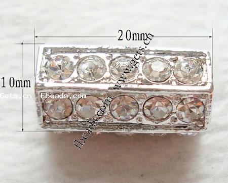 grano Europeo de aleación Zinc con diamante, aleación de zinc, Tubo, chapado, con diamantes de imitación de Mideast & sin rosca, más colores para la opción, libre de níquel, plomo & cadmio, 20x10mm, agujero:aproximado 6mm, Vendido por UD