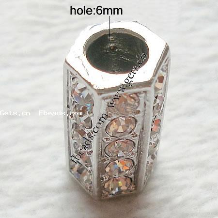 grano Europeo de aleación Zinc con diamante, aleación de zinc, Tubo, chapado, con diamantes de imitación de Mideast & sin rosca, más colores para la opción, libre de níquel, plomo & cadmio, 20x10mm, agujero:aproximado 6mm, Vendido por UD