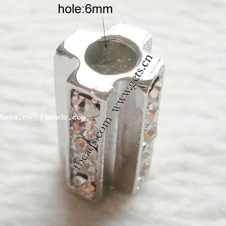 Strass Zink Legierung Europa Perlen, Zinklegierung, Rohr, plattiert, mit Strass von Nahost & ohne troll, keine, frei von Nickel, Blei & Kadmium, 21x12mm, Bohrung:ca. 6mm, verkauft von PC