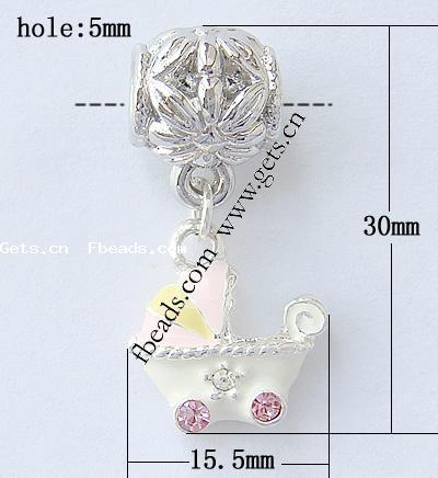 Zink Legierung Europa Anhänger, Zinklegierung, Baby Kinderwagen, plattiert, ohne troll & Emaille & mit Strass, keine, 30x15.5mm, Bohrung:ca. 5mm, verkauft von PC