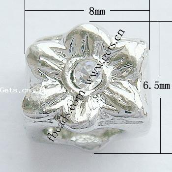 grano Europeo de aleación Zinc con diamante, aleación de zinc, Flor, chapado, sin rosca & con diamantes de imitación, más colores para la opción, 8x6.5x9mm, agujero:aproximado 5.5mm, Vendido por UD