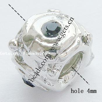 Strass Zink Legierung Europa Perlen, Zinklegierung, Trommel, plattiert, ohne troll & mit Strass, keine, 9x7x10mm, Bohrung:ca. 4mm, verkauft von PC