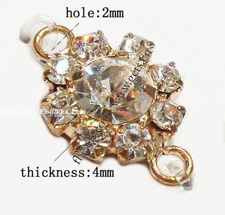 Rheinkiesel Zinklegierung Verbinder, Blume, mit Strass, keine, frei von Kadmium, 11x10x4mm, Bohrung:ca. 2mm, verkauft von PC