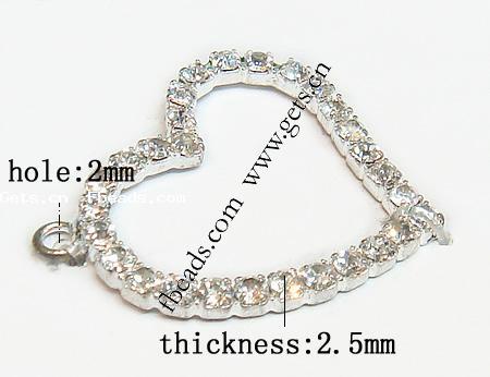 Zinc Alloy Heart Pendants, plated, with rhinestone, more colors for choice, 23x25x2.5mm, Hole:Approx 2mm, Sold By PC