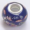 Brass Core European Porcelain Beads, with Brass, Rondelle, without troll & decal, dark blue Approx 5.5mm 