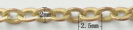 Messing ovale Kette, plattiert, Oval-Kette, keine, frei von Kadmium, 2x2.5x0.5mm, 100m/Strang, verkauft von Strang