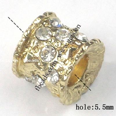 grano Europeo de aleación Zinc con diamante, aleación de zinc, Tambor, chapado, con diamantes de imitación de Mideast & sin rosca, más colores para la opción, 9x11mm, agujero:aproximado 5.5mm, Vendido por UD