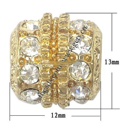 Strass Zink Legierung Europa Perlen, Zinklegierung, Trommel, plattiert, mit Strass von Nahost & ohne troll, keine, 12x13mm, Bohrung:ca. 6mm, verkauft von PC