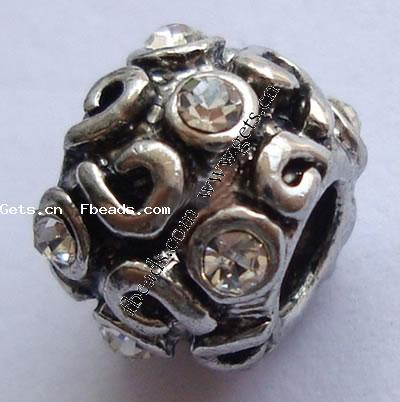 grano Europeo de aleación Zinc con diamante, aleación de zinc, Tambor, chapado, con diamantes de imitación de Mideast & con diamantes de imitación, más colores para la opción, 10x8mm, agujero:aproximado 4mm, Vendido por UD