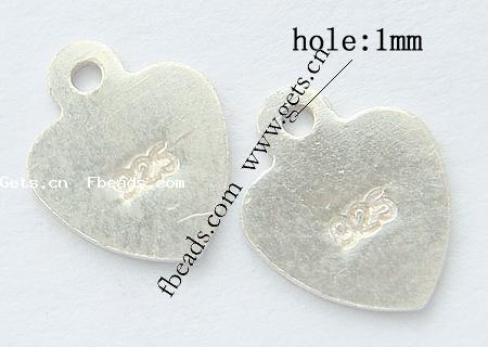 Label/tag en argent, argent sterling 925, coeur, Placage, plus de couleurs à choisir, 8x6.5x0.5mm, Trou:Environ 1mm, Vendu par PC