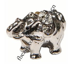 Strass Zink Legierung Europa Perlen, Zinklegierung, Elephant, plattiert, mit Strass von Nahost & ohne troll, keine, 12x15mm, Bohrung:ca. 4.5-5mm, verkauft von PC