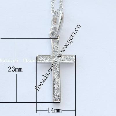 Zinc Alloy Cross Pendants, plated, with rhinestone, more colors for choice, 23x14x2.5mm, Sold By PC