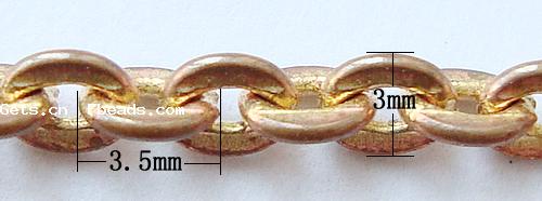 真鍮製の卵形のチェーン, 銅, メッキ, 楕円形の鎖, 無色, カドミウムフリー, 3.5x3x0.6mm, 100M/ストランド, 売り手 ストランド