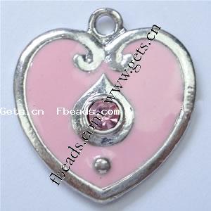 Zinc Alloy Enamel Pendants, Heart, plated, with rhinestone, more colors for choice, 24x22x3mm, Hole:Approx 1mm, Sold By PC