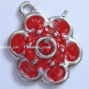 Zinc Alloy Enamel Pendants, Flower, plated, 6 petal & with rhinestone, more colors for choice, 23x17x3mm, Hole:Approx 1mm, Sold By PC