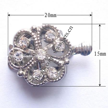 fermoir de boîte en alliage zinc, alliage de zinc, fleur, Plaquage normal, avec les strass de Moyen-Orient & à un fil, plus de couleurs à choisir, sans nickel, 20x15x7mm, Trou:Environ 1mm, Vendu par PC