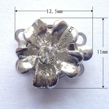 Cierre de Aleación de Zinc para Caja, Flor, chapado, con diamantes de imitación de Mideast & 2-sarta, más colores para la opción, libre de níquel, 13x11x7mm, agujero:aproximado 1mm, Vendido por UD