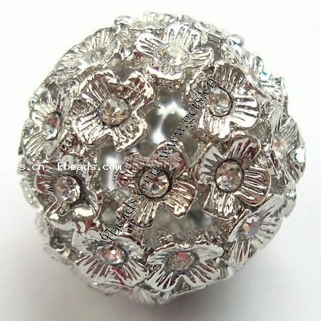 Bola Rhinestone Spacer, diamantes de imitación, con aleación de zinc, Esférico, chapado, más colores para la opción, 26mm, agujero:aproximado 2.5mm, Vendido por UD