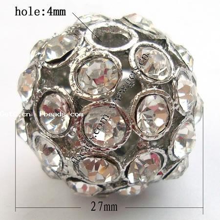 Мяч Rhinestone Spacer, Кристаллы, с цинковый сплав, Круглая, Другое покрытие, Много цветов для выбора, 27mm, отверстие:Приблизительно 4mm, продается PC