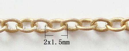 Messing ovale Kette, Oval-Kette, keine, frei von Kadmium, 2x1.5mm, 100m/Strang, verkauft von Strang