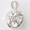 Rhinestone Brass Pendants, Round, platinum color plated, with rhinestone, 13mm Approx 2.5mm 