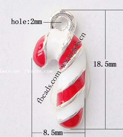 Zinc Alloy Christmas Pendants, Christmas Candy Cane, plated, Christmas jewelry & enamel, more colors for choice, 18.5x8.5x3mm, Hole:Approx 2mm, 1000PCs/Bag, Sold By Bag