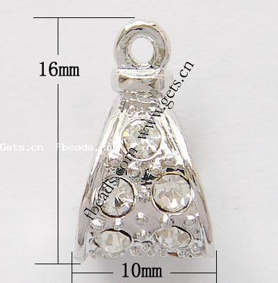 Perles de Bail en alliage de zinc , larme, Placage, avec strass, plus de couleurs à choisir, protéger l'environnement, sans nickel, plomb et cadmium, 16x10x10mm, Trou:Environ 2mm, Vendu par PC