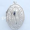 Brass Locket Pendants, Flat Oval, plated, with flower pattern Approx 2mm 