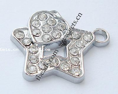 Zink Legierung Stern Anhänger, Zinklegierung, plattiert, mit Strass, keine, 20x18x3mm, Bohrung:ca. 3mm, verkauft von PC