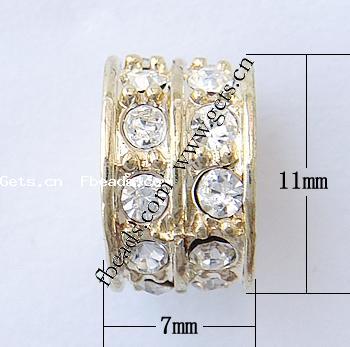 Strass Zink Legierung Europa Perlen, Zinklegierung, Rohr, plattiert, ohne troll & mit Strass, keine, 11x7mm, Bohrung:ca. 5mm, verkauft von PC