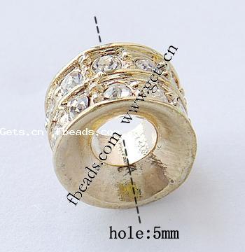 Strass Zink Legierung Europa Perlen, Zinklegierung, Rohr, plattiert, ohne troll & mit Strass, keine, 11x7mm, Bohrung:ca. 5mm, verkauft von PC