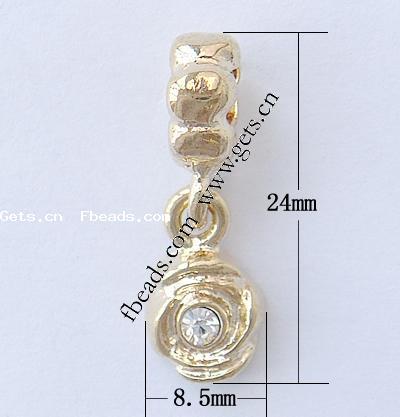 Zink Legierung Europa Anhänger, Zinklegierung, Blume, plattiert, ohne troll & mit Strass, keine, 24x8.5x4mm, Bohrung:ca. 4.5mm, verkauft von PC