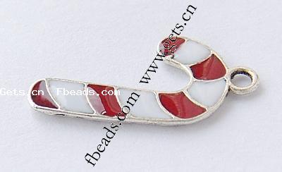 Zinc Alloy Christmas Pendants, with enamel, Christmas Candy Cane, plated, Christmas jewelry & enamel, more colors for choice, 19x11x1mm, Hole:Approx 2mm, 1000PCs/Bag, Sold By Bag