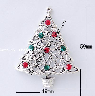 Zinc Alloy Christmas Pendants, Christmas Tree, plated, with rhinestone, more colors for choice, nickel, lead & cadmium free, 59x49x8.5mm, Sold By PC