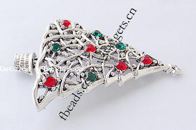 Zinc Alloy Christmas Pendants, Christmas Tree, plated, with rhinestone, more colors for choice, nickel, lead & cadmium free, 59x49x8.5mm, Sold By PC