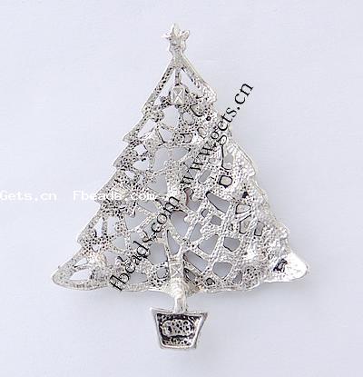 Zinc Alloy Christmas Pendants, Christmas Tree, plated, with rhinestone, more colors for choice, nickel, lead & cadmium free, 59x49x8.5mm, Sold By PC