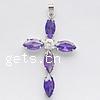 Pendentifs en laiton zircon cubique (CZ), croix, facettes, violet Environ 4mm, Vendu par PC