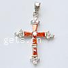 Cubic Zirconia Brass Pendants, Cross, faceted, orange Approx 