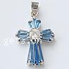 Cubic Zirconia Brass Pendants, Cross, faceted, blue Approx 