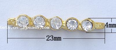 Barra separadora de diamantes de imitación, con aleación de zinc, chapado, 6-aro, más colores para la opción, 23x4x4mm, agujero:aproximado 1mm, Vendido por UD