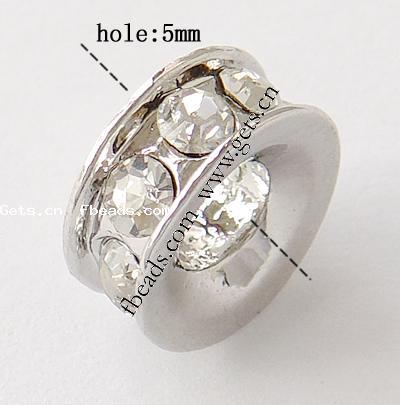 Rondelle Rhinestone Spacer, with Zinc Alloy, 11x5mm, Hole:Approx 5mm, Sold By PC