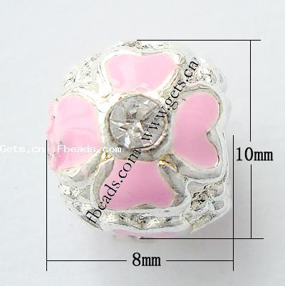 Abalorios de Europeo de latón de esmalte, metal, Tambor, chapado, con rosca & con diamantes de imitación, más colores para la opción, 10x8mm, agujero:aproximado 4mm, Vendido por UD